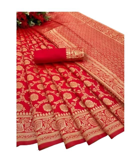 Harshiv enterprise pure original red colour heedambari kanjivaram pattu silk saree With Blouse piece for Wedding