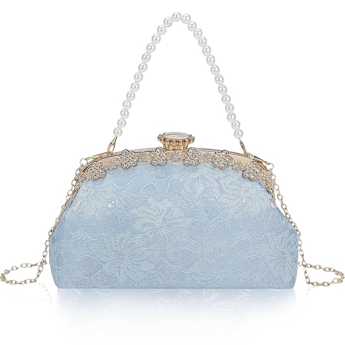 YYW Clutch Purse for Women Lace Formal Evening Bag with Rhinestones for Wedding Prom Party Clutch Shoulder Cross Body Handbag
