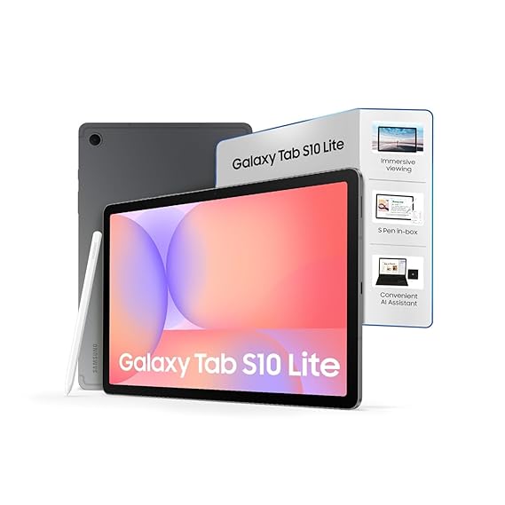 Samsung Galaxy Tab S10 Lite with AI [Smartchoice], S Pen in-Box, 27.7 cm (10.9 Inch) Display, Object Eraser, 90Hz Refresh Rate, IP42 Rating, 6GB RAM, 128GB Storage, Wi-Fi + 5G Tablet, Gray