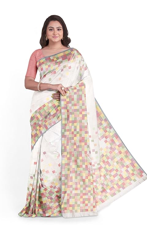 RKRIT Bengalore Silk and Pure Cotton Women's Handloom,White