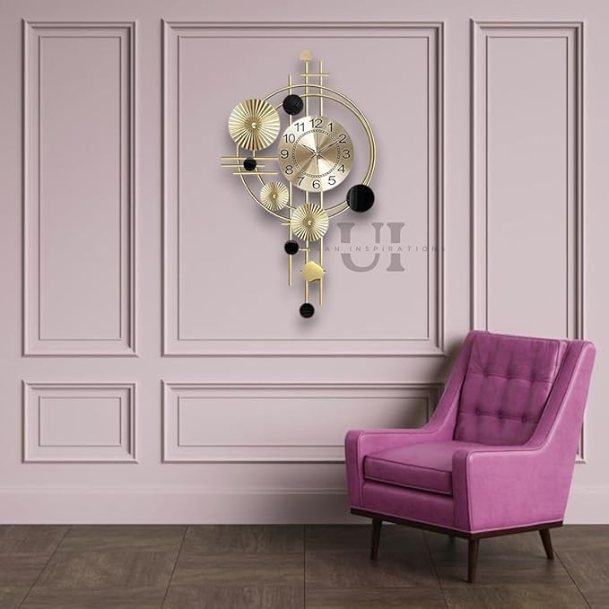 Home Wall Clock for Living Room Stylish Latest Large Vintage Design Metal Frame Antique Pendulum Unique Bedroom/Dining/Office - Analog, 45x75 Cm, Gold & Black
