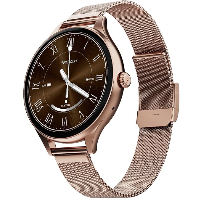 Fire-Boltt Phoenix Air Smart Watch 1.26” Round Display, Rotating Button, Wireless Charging, Ultra Lightweight Metal Body, Bluetooth Calling, Smartwatch with Silicone & Mesh Steel Straps Rose Metal