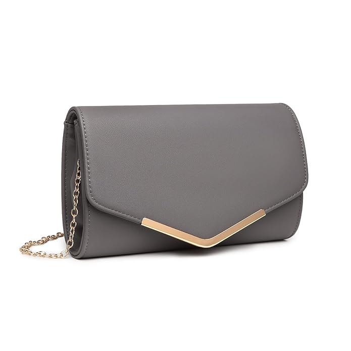 Miss Lulu Women's Evening Handbag, Clutch Bag, Chain Shoulder Bag, Party Handbag Crossbody for Wedding, Leisure Date, Small (Grey), gray