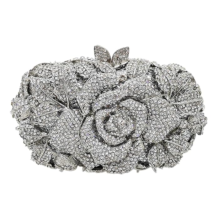 Rose Flower Crystal Purses Sparkly Rhinestone Evening Clutch for Women Wedding Party Cocktail Handbags