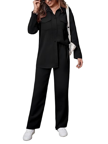 GRECIILOOKS Co-Ord Set for Women | Travel Co-Ord Set | Festive Co Ord Set for Women | Trendy Summer Casual Set | Women's Pajama Set Long Sleeve Button-Down Shirt and Pants | Western Co-Ord Set