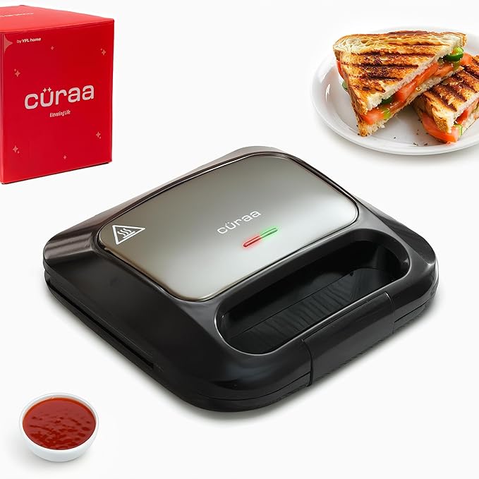 CÜRAA Grill Neo Electric Sandwich Griller & Toaster | By Celebrity Chef Sanjyot Keer | Non-Stick, 2-Slice, 1000W | 2 Yr Warranty