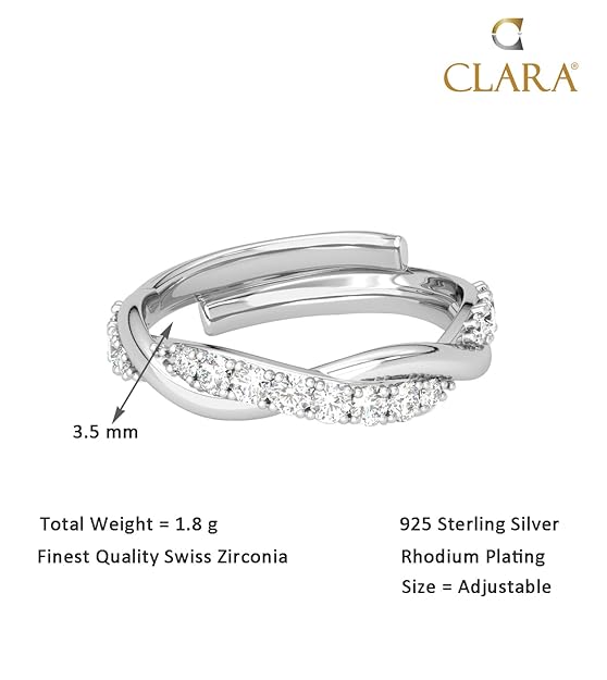 Clara Pure 925 Sterling Silver Minimal Office wear Finger Ring with Adjustable Band | Gift for Women Girls Wife Girlfriend | Multiple Design Options