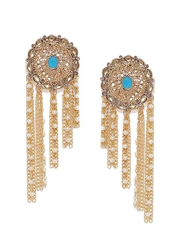 Zaveri Pearls Gold Tone Chain Fringe Ethnic Earring For Women-ZPFK9297