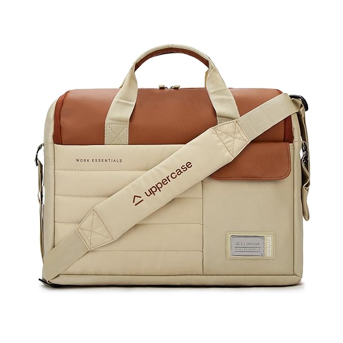 uppercase 14L Omega 03 Professional Laptop Messenger Bag | up to 15.6''| 3x More Water Resistant| Tablet Compartment| Multiple Organisers| Office Bag for Men & Women (Beige)