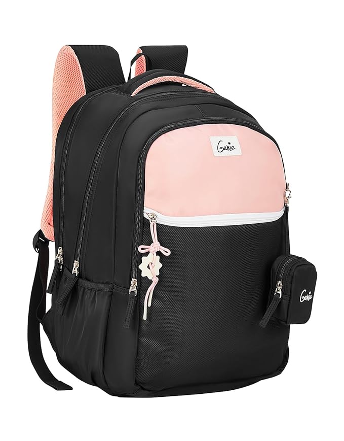Genie School Backpack For Girls |19 Inch-40 Litres With Laptop Sleeve, Rain cover, Three Compartments, |Best for Books, Water Bottles, Stationery, Laptop, Lunch Box & Essentials
