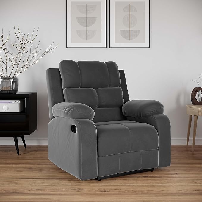 Amazon Brand - Solimo Perfect Loung Velvet Fabric | Single Seater Sofa Recliner | Manual Recliner (Velvet Fabric_Grey)
