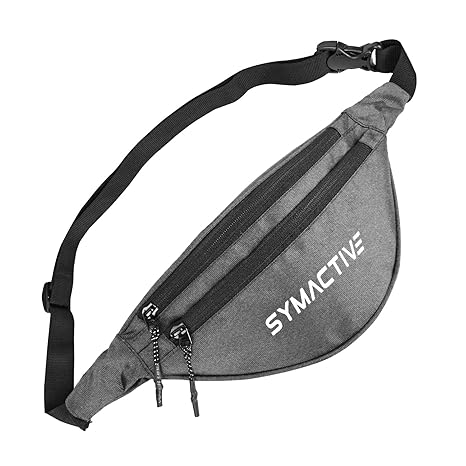 Amazon Brand -Symactive Waist Bag Men Women Fanny Pack BumBag Travel Pouch with Crossbody Strap Water-Resistant for Document Cash Phone Passport Belt Motorcycling Outdoor Cycling Camping