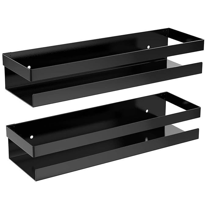 Amazon Brand - Umi Metal Multi-Purpose Wall Mount Floating Shelf Wall Mounted Storage Shelves for Kitchen, Bathroom, Bedroom, Office (Medium, Black)
