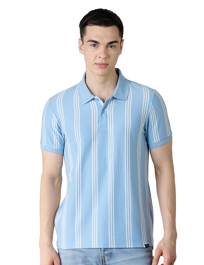 Amazon Brand - Symbol Men Cotton Rich Textured Striper Polo Tshirts | Regular Fit | Half Sleeves - Available in Plus Sizes