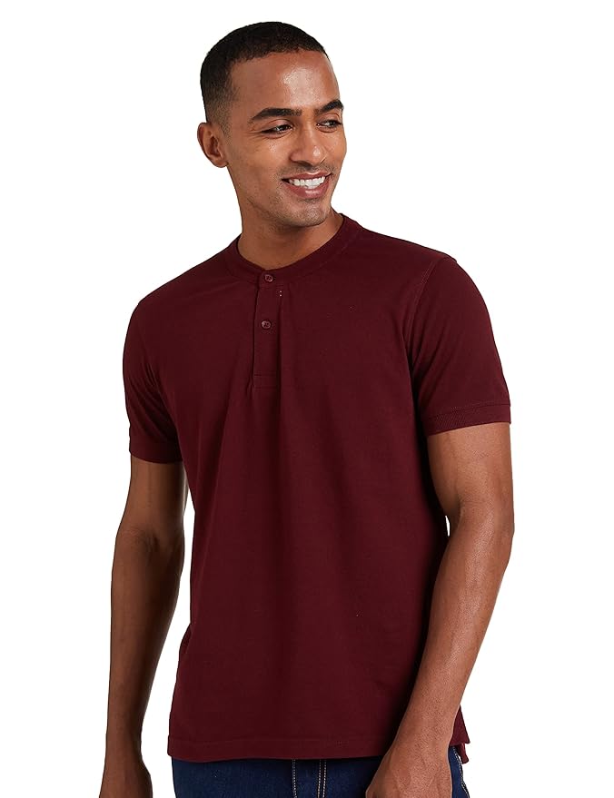 Amazon Brand - Symbol Men's Cotton Rich Polo T Shirt | Mandarin Collar Tshirts | Half Sleeves | Plain - Regular Fit (Available in Plus Sizes)