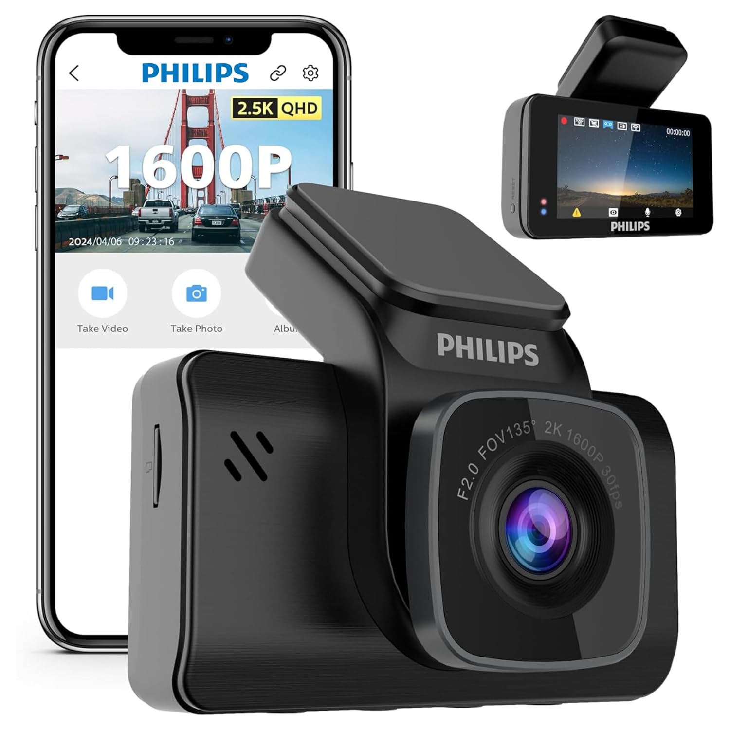 Philips GoSure 3001 Dash Cam for Car, Full HD 1080p, G-Sensor, Loop Recording, Night Vision, Wide Angle Lens, Car DVR Camera, Compact Design – Black (GS-5101)