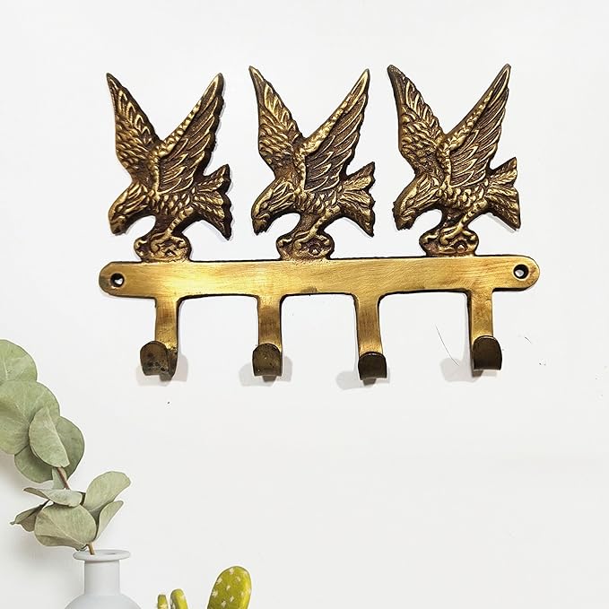 Amazon Brand - Umi Brass Key Holder Eagle Bird Design Wall Mounted Hanging Antique Decorative (Golden)
