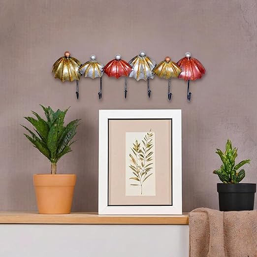 Amazon Brand - Umi Umberalla Key Holder Wall Hanging Wall Showpiece Multicolour - Metal (Height 8 Inch)