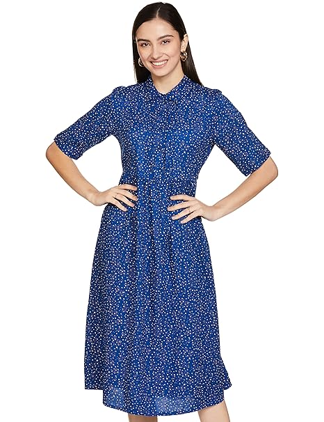 Amazon Brand - Symbol Women Rayon Fit and Flare One Piece Midi Length Dress (Available in Plus Sizes)