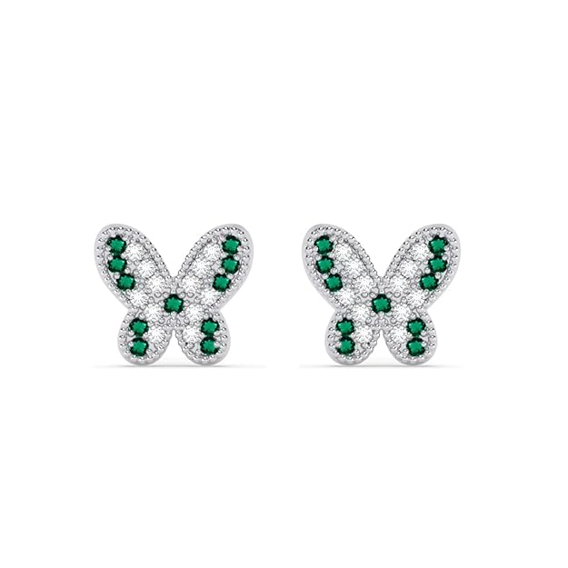 Clara 925 Sterling Silver Verde Butterfly Pendant Earrings Chain Necklace Jewellery Set | Platinum Plated, Swiss Zirconia | Gift for Women and Girls