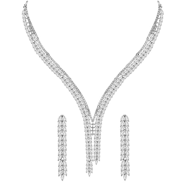 Clara 925 Sterling Silver Princess Necklace Jewellery Set With Earrings | Rhodium Plated, Swiss Zirconia stone | Gift for Women and Girls