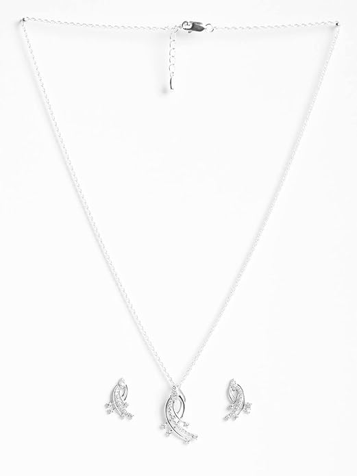 Clara 925 Sterling Silver Iris Pendant Earring Chain Jewellery Set | Rhodium Plated, Swiss Zirconia | Gift for Women & Girls