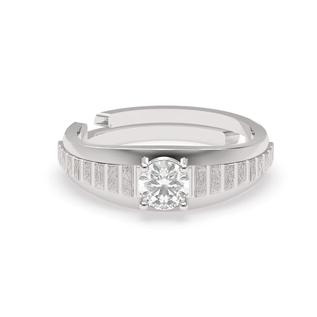 Clara Real 925 Sterling Silver Step Band Ring |Size Adjustable, Matte Finish, Swiss Zirconia | Gift for Men & Boys