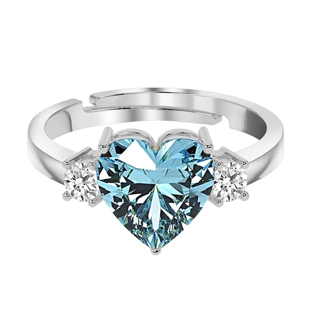 Clara 925 Sterling Silver Sky Blue Heart Pendant Earring Chain Bracelet Ring Jewellery Set | Rhodium Plated, Swiss Zirconia | Gift for Women & Girls