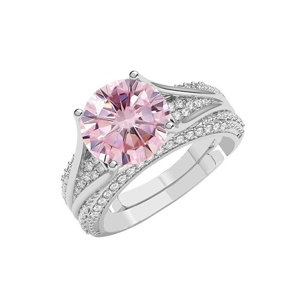 Clara 925 Sterling Silver Jino Pink Solitaire Pendant Earrings Chain Ring Jewellery Set | Platinum Plated, Swiss Zirconia |Gift for Women and Girls