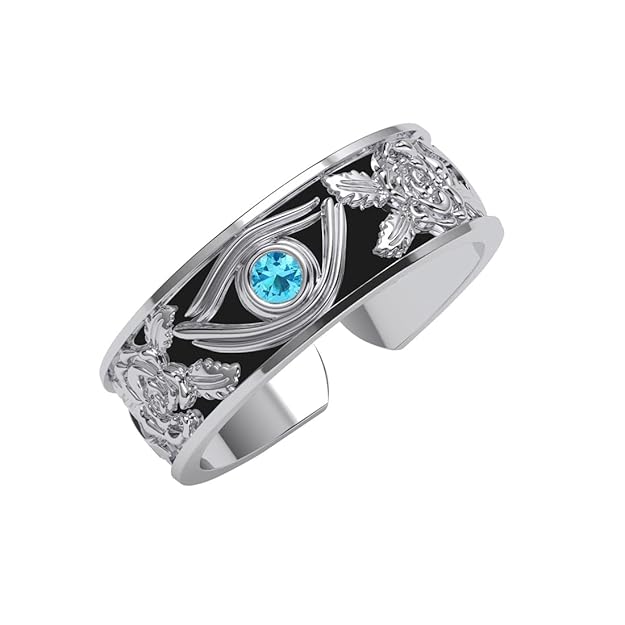 Clara Pure 925 Sterling Silver Oxidised Evil Eye Men Ring |Size Adjustable, Swiss Zirconia | Gift for Men & Boys