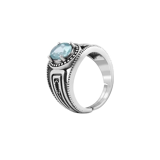 GIVA 925 Oxidised Silver Aqua Shine Ring For Him,Indian - 20| Gifts for Men & Boys | With Certificate of Authenticity and 925 Stamp | 6 Months Warranty