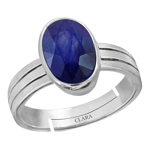 Clara Blue Sapphire Neelam 3cts or 3.25ratti Stone Silver Adjustable Ring for Men