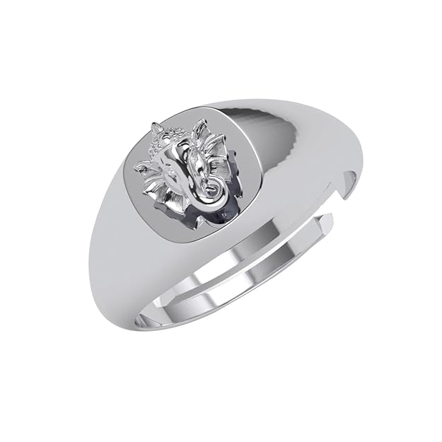 Clara Real 925 Sterling Silver Ganesha Men Ring |Religious, Size Adjustable, Platinum Plated | Gift for Men & Boys