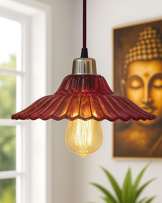 Homesake Vintage Green Pink Pendant Light-Retro Industrial Edison Bulb Hanging Lamp for Home Decor, Ceiling Fixture,Chandelier,Pendant Light Fixture,Industrial Lighting,Living Room,Bedroom,Dining Room