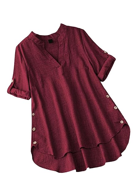 TADKEE Women's Linen Blend Solid Regular Fit Tunic Top | Kurti for Women