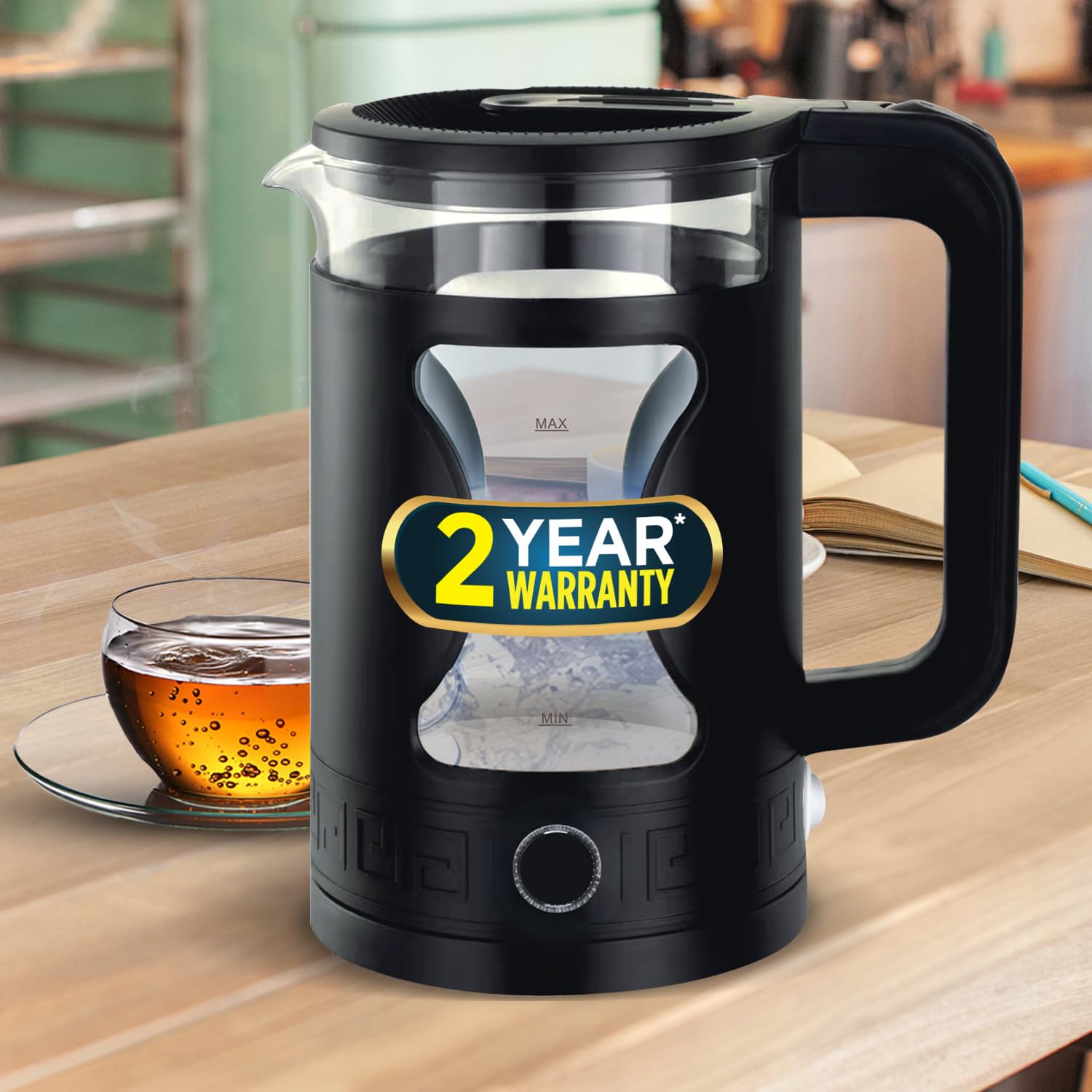 iBELL Gekb17M Black Glass Electric Kettle, Glass Kettle, 1500 Watts, 1.7 Litres, With Led Light, Tempered Glass, Auto Cut Off Function, 360 Degree Rotating Base, Black