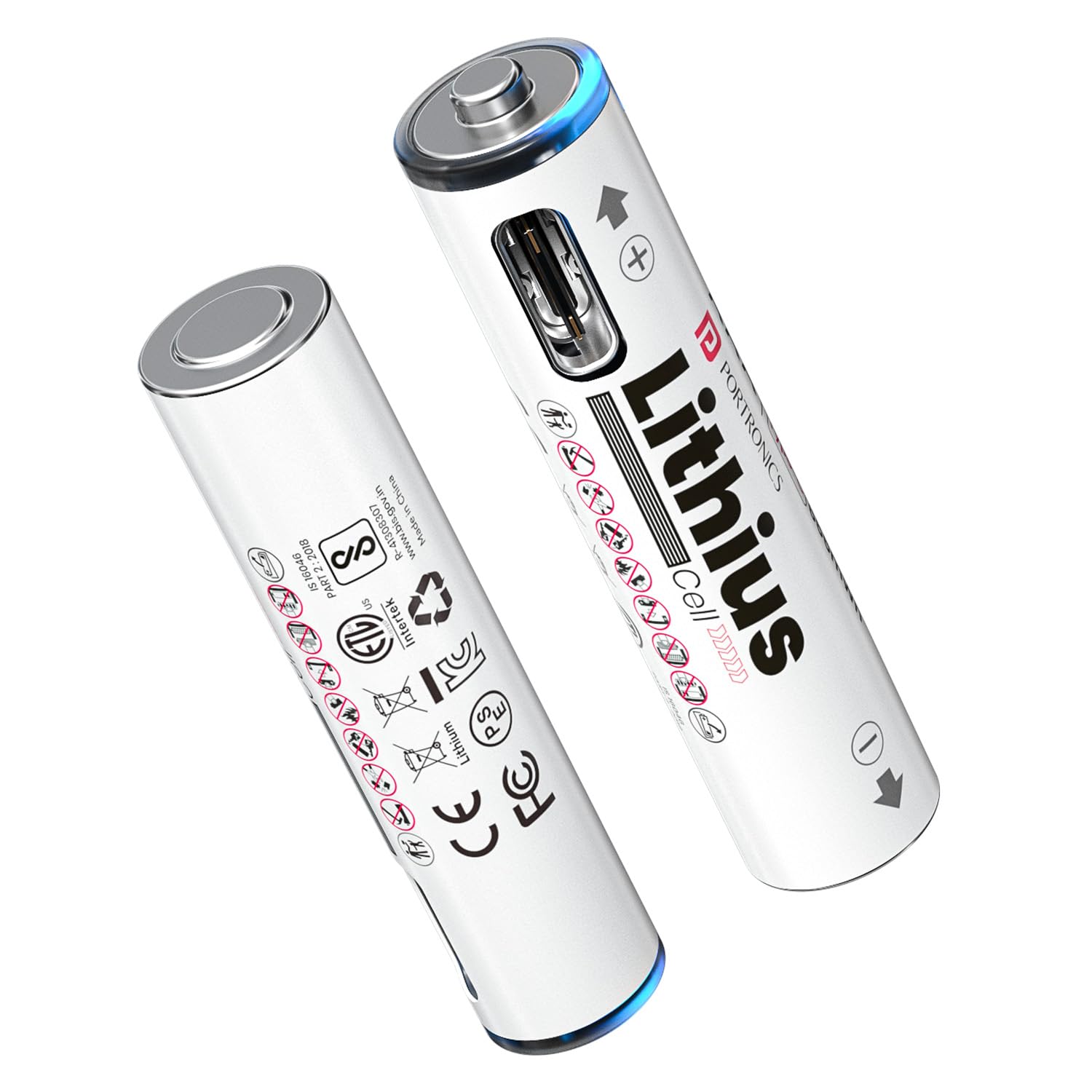 Portronics AAA Lithius Type C Rechargeable Batteries, Pack of 2, Lithium Ion Cell Composition, Upto 440mAh Capacity, Low Self Discharge, No Separate Charger Required (White)