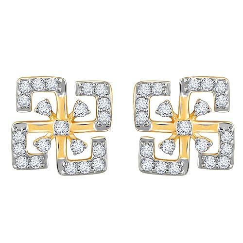 GIVA 18K Yellow Gold Quadrado Diamond Earrings|Gifts for Women & Girls| With Certificate of Authenticity & BIS-Hallmarked Gold Jewellery