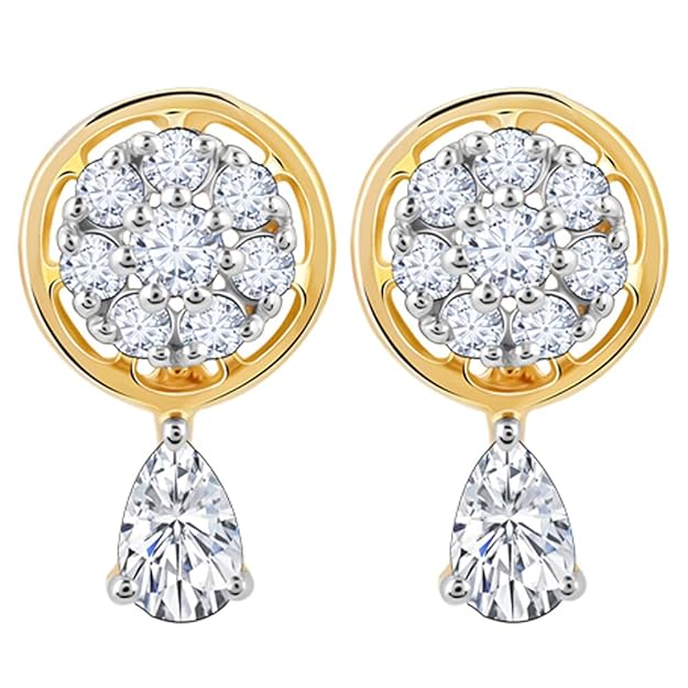 GIVA 14K Yellow Gold Floral Dangling Diamond Earrings|Gifts for Women & Girls| With Certificate of Authenticity & BIS-Hallmarked Gold Jewellery