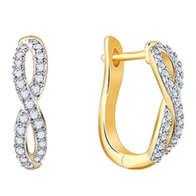 GIVA 14K Yellow Gold Infinito J-Hoop Diamond Earrings|Gold Gifts for Women & Girls| With Certificate of Authenticity & BIS-Hallmarked Gold Jewellery