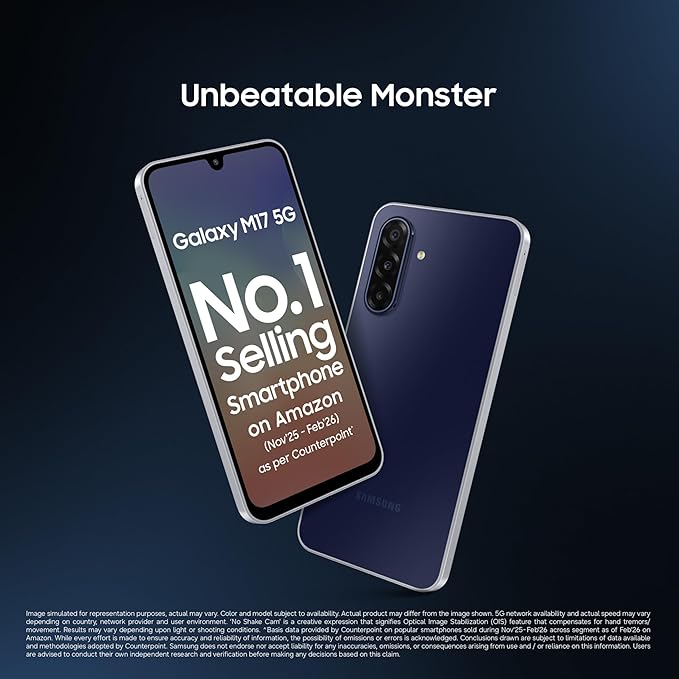 Samsung Galaxy M17 5G Mobile (Sapphire Black, 6GB RAM, 128GB Storage) | 50MP OIS Triple Camera | Gorilla Glass Victus | IP54 | 6 Gen OS Upgrades | AI | Gemini Live | Lag-Free Gaming | Without Charger