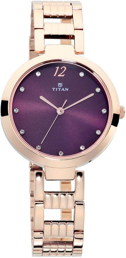 Titan Sparkle Quartz Analog Burgundy Dial Rose Gold Stainless Steel Strap Watch for Women - NT2480WM02