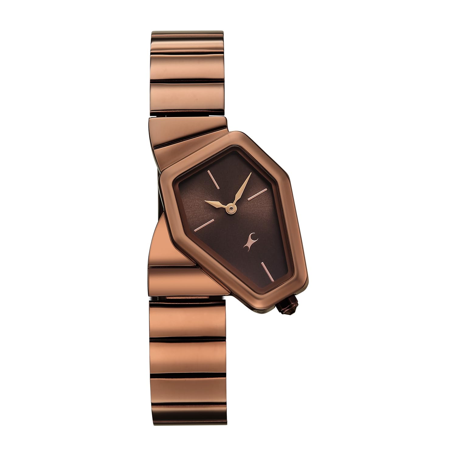 Fastrack Wild Viper-Inspired Unique Shaped Brown Dial IP Brown Stainless Steel Strap Watch for Women - 6323QM01