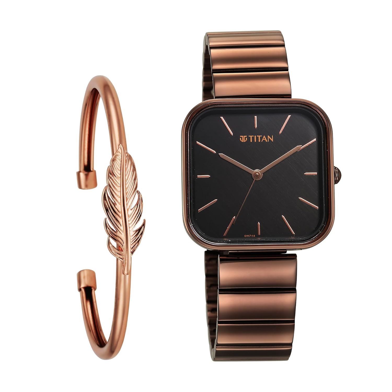 Titan Purple Stackables Quartz Analog Black Dial Metallic Brown Stainless Steel Strap Watch for Women - NT2715QM01F