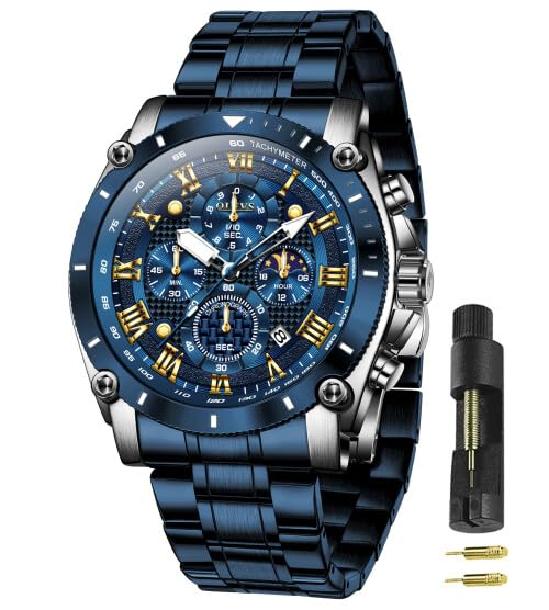 OLEVS Men Watches Chronograph Analog Quartz Fashion Gold Stainless Steel Waterproof Date Wrist Watch for Men