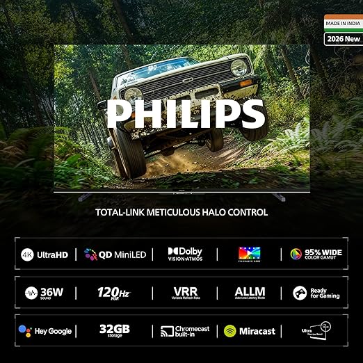 Philips 138 cm (55 inches) 4K Ultra HD QLED Smart QD-Mini LED Google TV 55MLED610/94