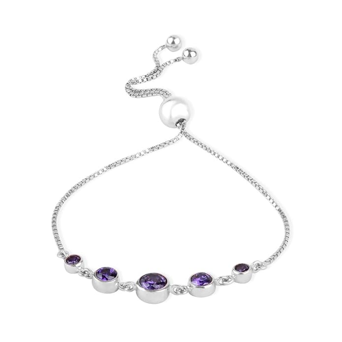 TRUESILVER ACPL 925 Sterling Silver Adjustable Bolo Bracelet for Women | BIS Hallmarked Infinity Twisted, White & Amethyst Zircon Box Chain Bracelet Gift for Wedding Anniversary Birthday