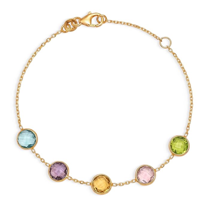 TRUESILVER ACPL 925 Sterling Silver Golden Aurora Multicolor Stone Bracelet for Women
