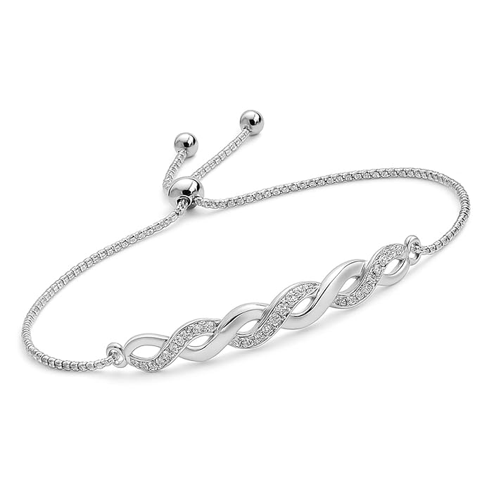 TRUESILVER ACPL 925 Sterling Silver Adjustable Bolo Bracelet for Women | BIS Hallmarked Infinity Twisted, White & Amethyst Zircon Box Chain Bracelet Gift for Wedding Anniversary Birthday