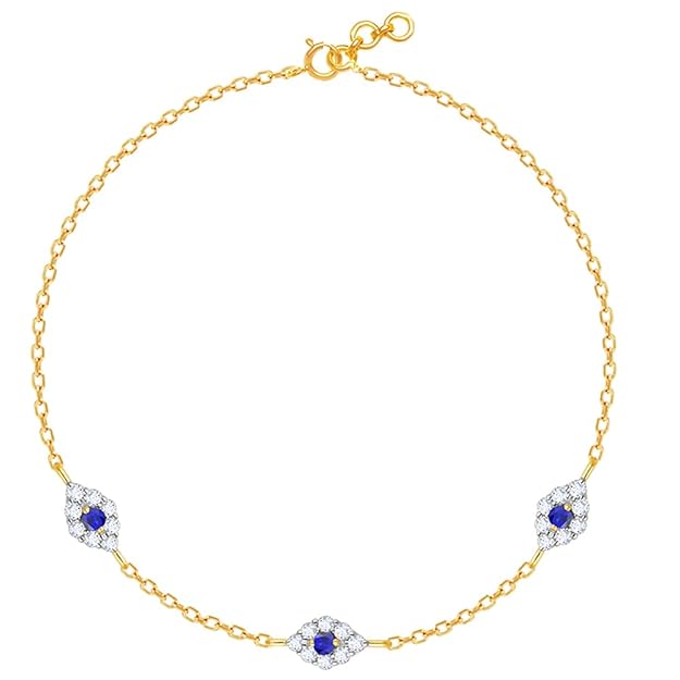 GIVA 14K Yellow Gold Classic Evil Eye Diamond Bracelet| Diwali Gifts for Women & Girls| With Certificate of Authenticity & BIS-Hallmarked Gold Jewellery | 6 Months Warranty*